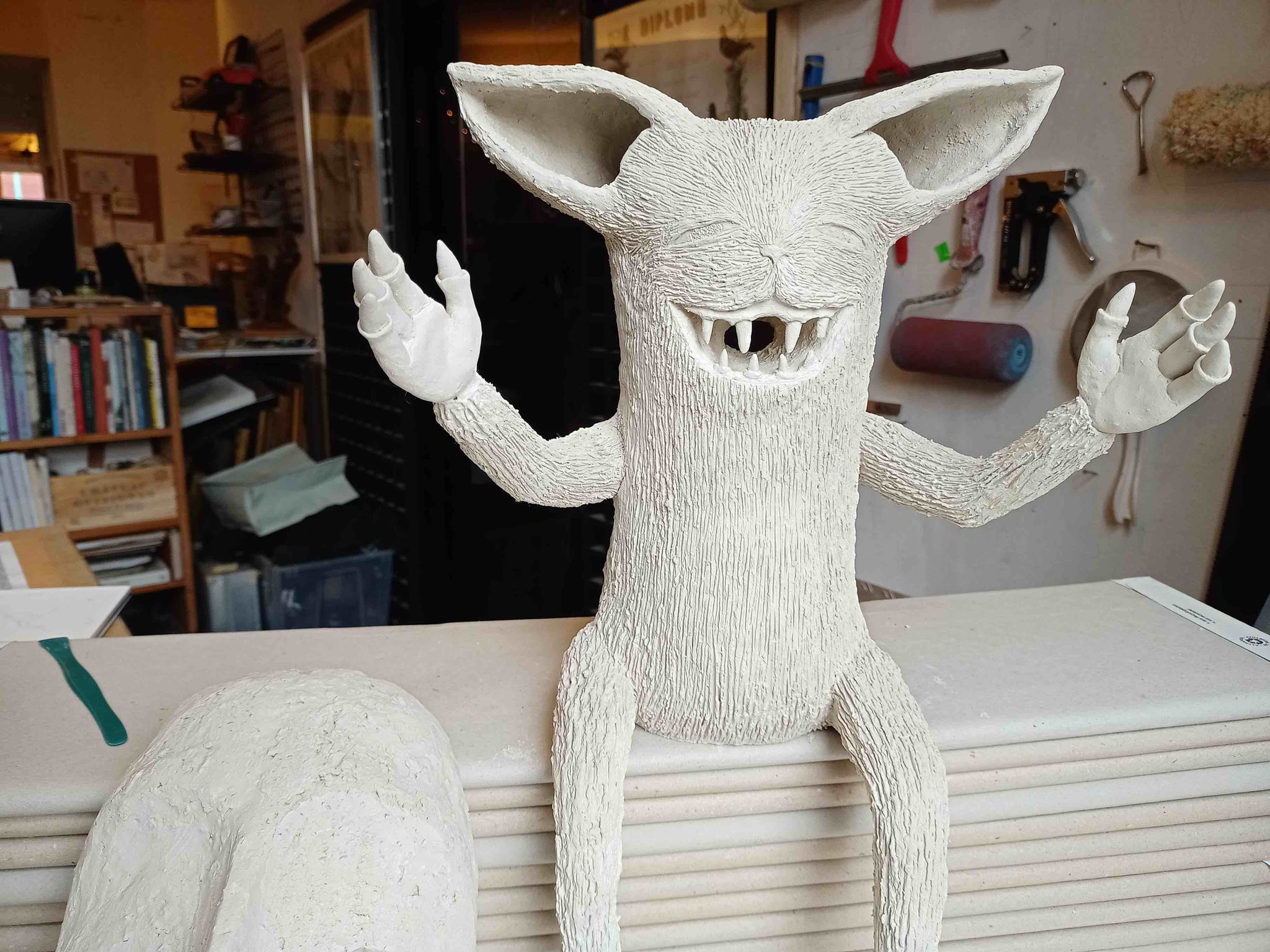 unpainted gremlin sculpture by belgian artist bisser